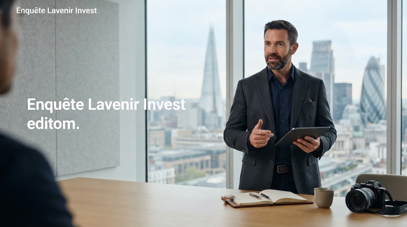 Enquête Lavenir Invest dashboard overlay showing real-time market data analysis